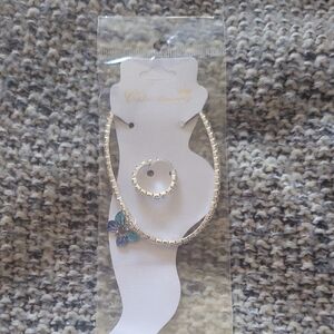 Gold and Blue Butterfly Anklet Set Or Bracelet Can Use Stretches Bagged